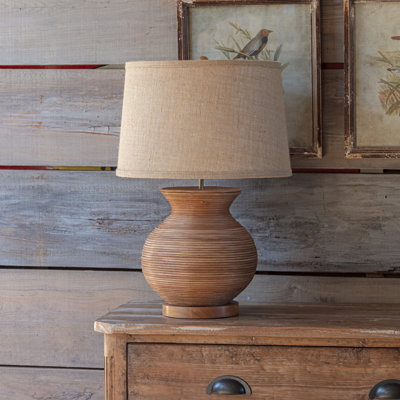 25.5" Wood Table Lamp With Beige Shade