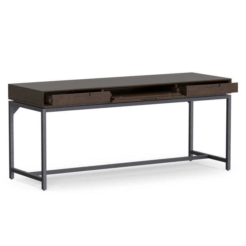 Bureau d'écriture en bois massif avec plateau pour clavier Lars, H 31,50 po x l 72 po x P 24 po, Noyer / Noir