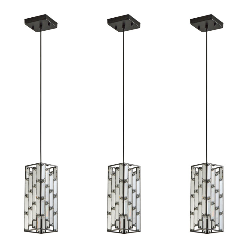 Ensemble de lustre en cristal Modern Modern Prism (ensemble de 3 pièces), Noir mat