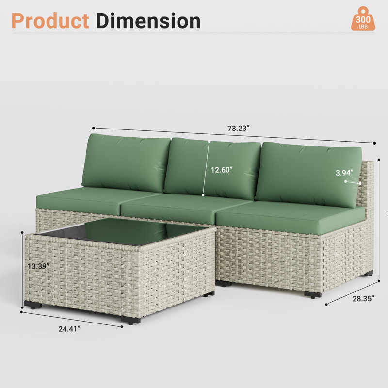 4 Pieces Design-Rattan Patio Sofa With Cushions, Green