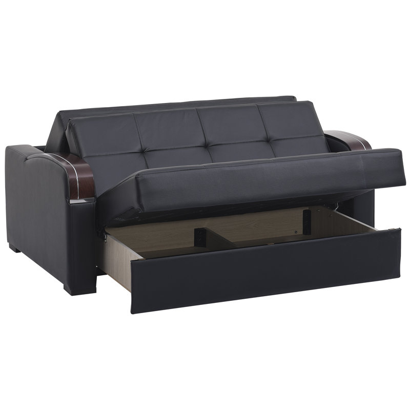  Northerly 67 in. Vegan Leather 2-Seater 3-in-1 Sleeper Loveseat Sofa Bed with Storage, Firm Seat Cushion, Black Faux Leather