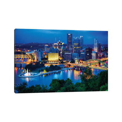 Pittsburgh Downtown Night Scenic View by George Oze - Wrapped Canvas Photograph