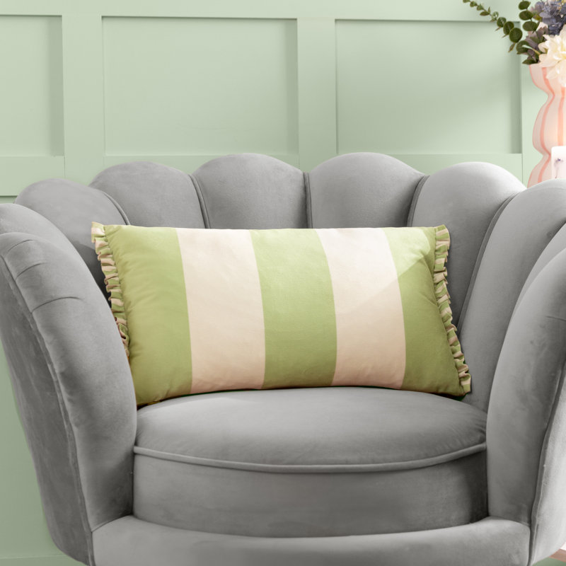 Furn. Araya Striped Frilled Cushion, Green, Polyester/Feather