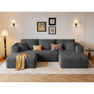 Boneless 108.1"Cloud Couch Sectional Modular Sofa.Comfy U Shape Boneless Couches for Living Room.Deep Seat Plush Corduroy Couch Sectional Memory Foam Floor Sofa