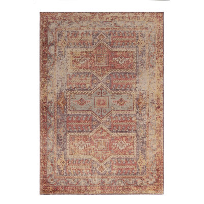 Rug & Kilim’S Distressed Custom Rug In Blue, Red, Yellow Tribal Pattern
