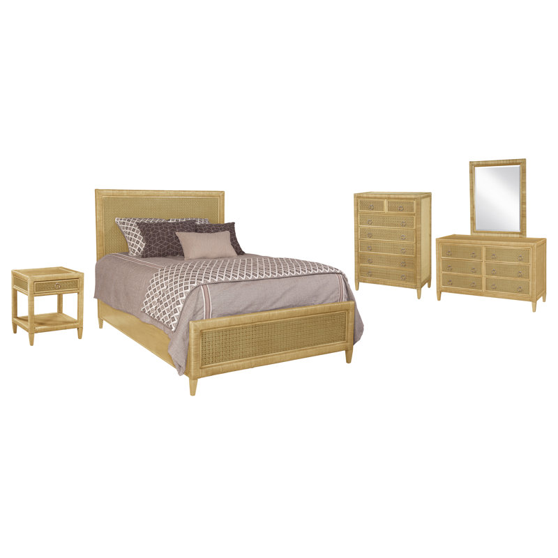 Naples Platform 3 Piece Bedroom Set, Honey, 5 Pcs. Bed, Nightstand, 2 Dressers, Mirror, Twin