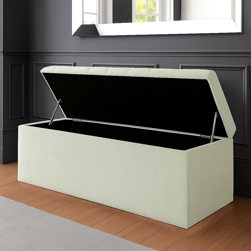 SD Plush Velvet Chesterfield Upholstered Ottoman Storage Box, Cream, 43cm H x 137cm W x 40cm D