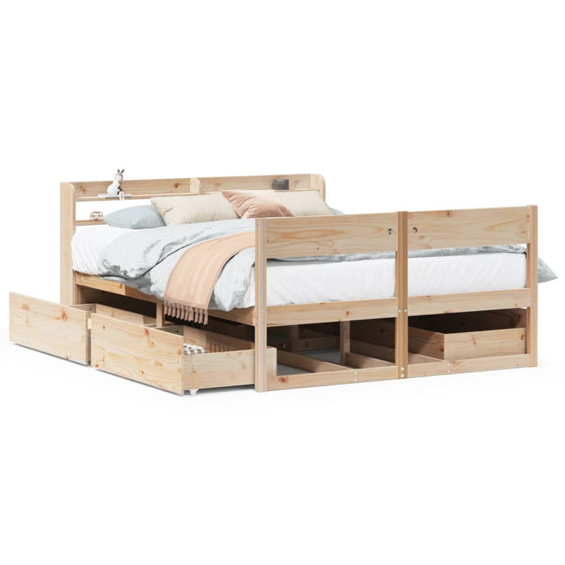 Abraheem Solid Wood Storage Bed, 150 x 200 cm, Natural