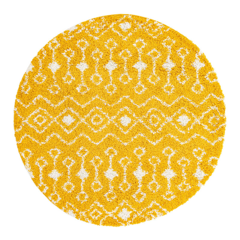 Tapis jaune à motif géométrique Griego, Rond 6 pi 1 po