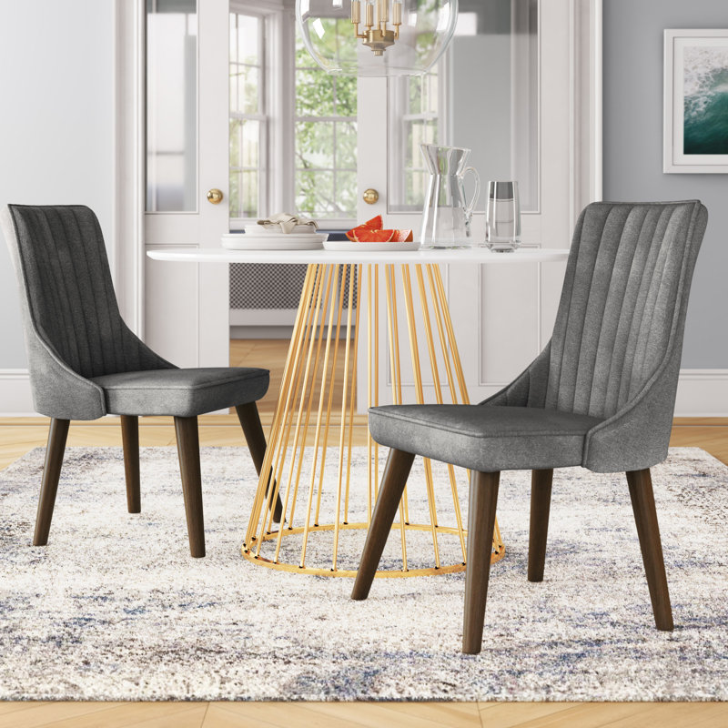 16.9'' H Tufted Fabric Upholstered Side Chair, Dark Gray