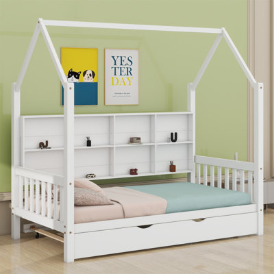 Lit en bois avec couchette et tablette