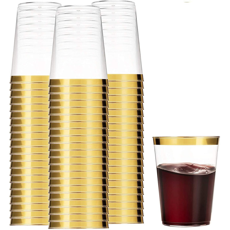 Paquet de 100 gobelets jetables 16 oz, Transparent / Doré, Ensemble de pots Mason