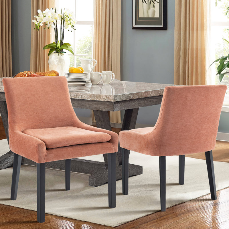 Chaise d'appoint rembourrée en bois massif Corduroy (ensemble de 6), Pink