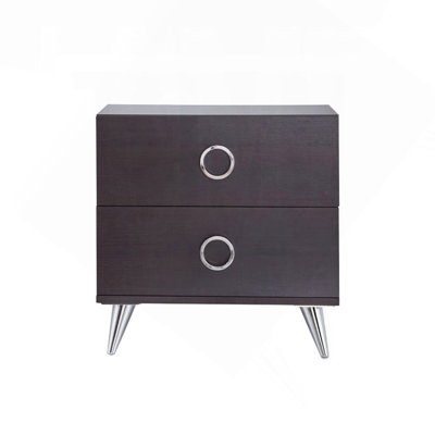 2 Drawers MDF Nightstand With Plastic Legs, Espresso