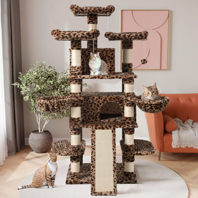 Multi-Level Leopard Print Cat Tree With Sisal Scratching Posts, Plush Lounging Areas & Stable Base - Indoor Use, For All Breed Sizes