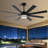 65 in. 8-Blade Black Finish Low Profile Downrod Crystal Ceiling Fan with Integrated LED, Two-Toned Blades-2037360252