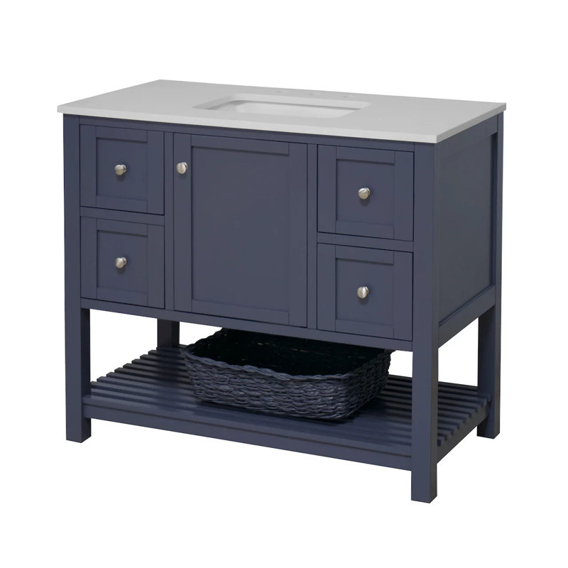 Binne 42" Single Bathroom Vanity Set, Engineered White, Marine Grey