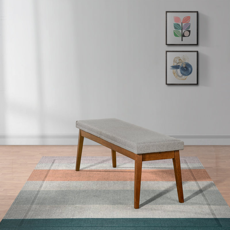 Verso 56.1" Mid-Century Modern Solid Wood Frame Grey Linen Fabric Upholstered Bench