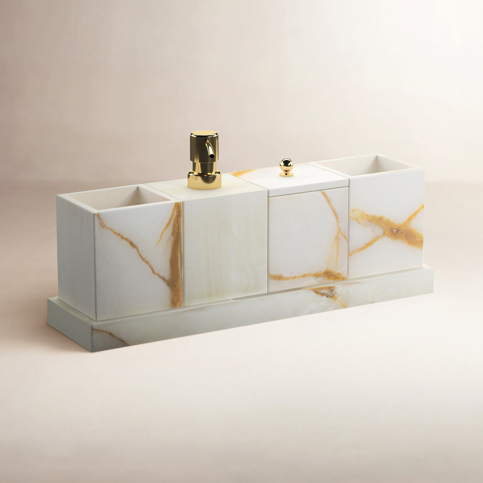 Graciela Marble Bathroom Accessory Set, Onyx Brown
