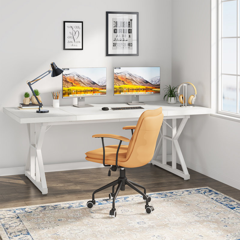 Metal Base Computer Desk, White, 75Cm H x 180Cm W x 80Cm D, White