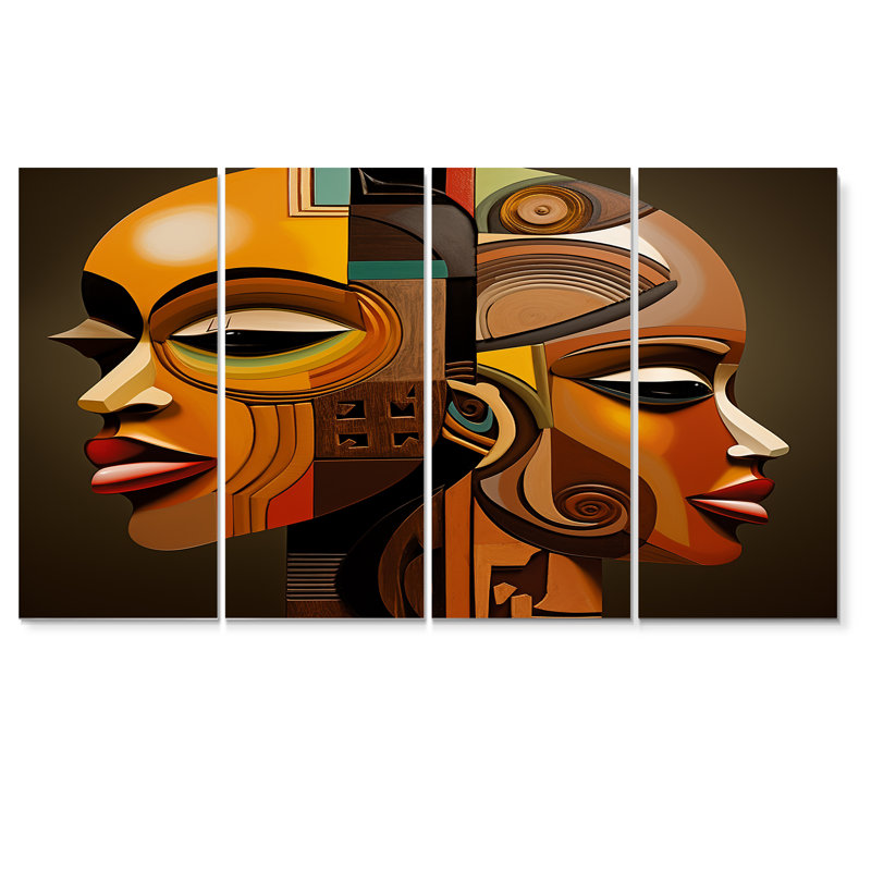 Ensemble de 4 décorations murales Kushite Vision Minimal Contemporary - Masque africain, H 28 po x l 48 po
