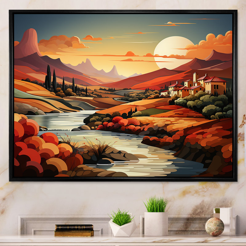 Paysage méditerranéen audacieux I - impression, Cadre flottant noir, H 12 po x l 20 po x P 1 po