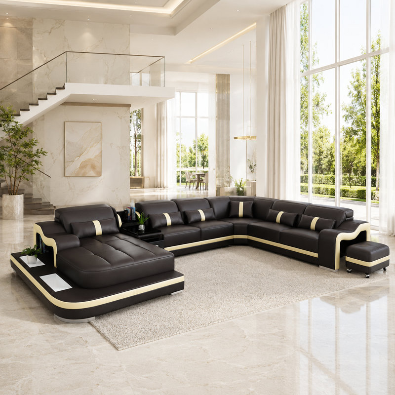 Canapé modulaire en cuir 5 pièces Lloydene, Orienté à gauche (vu de face)