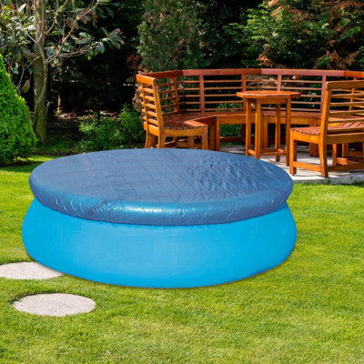 8FT Round Swimming Pool Cover, Waterproof Dustproof PE Protector Cover for Outdoor Paddling Pool