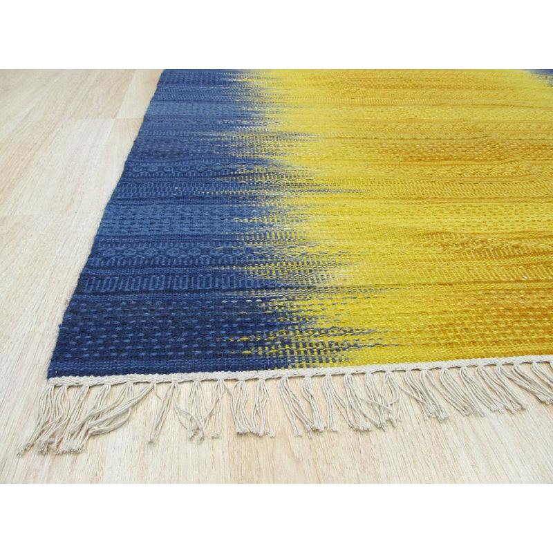 Yellow Flat Weave Wool Ombre Horizon Geometric Modern Contemporary Carpet Rug, 9' x 12'
