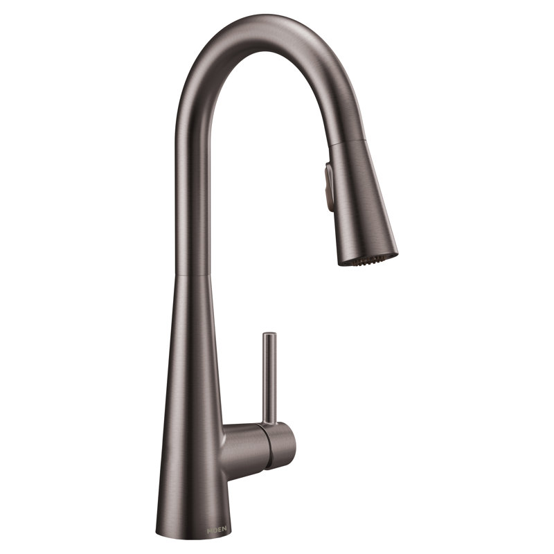 Moen Sleek Pull Down Single Handle Kitchen Faucet with Power Boost Technology and Duralock, Black Stainless