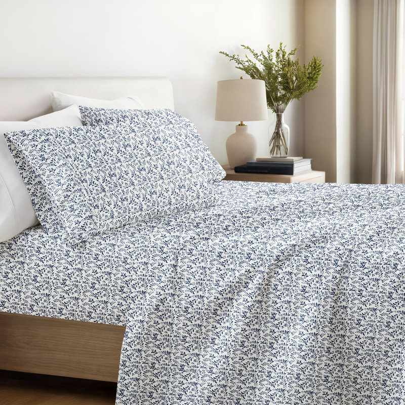 Ensemble de draps en microfibre à motif Simply Soft™, Simple, Éclat de vignes bleu marine