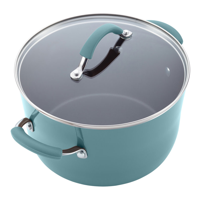 Rachael Ray Cucina Hard Enamel Nonstick Cookware and Measuring Cup Set, 18-Piece, Agave Blue