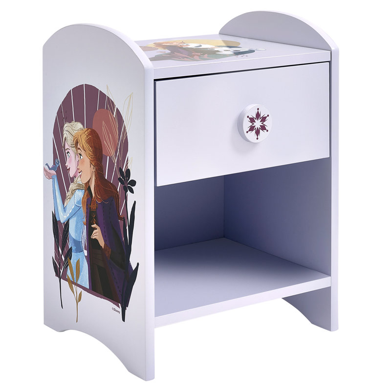 Disney Frozen Bedside Table: Sturdy Engineered Wood Construction featuring a 2-tier Design for Ample Storage, Small Side Table with Drawer and Storage Shelf for Kid's Bedroom