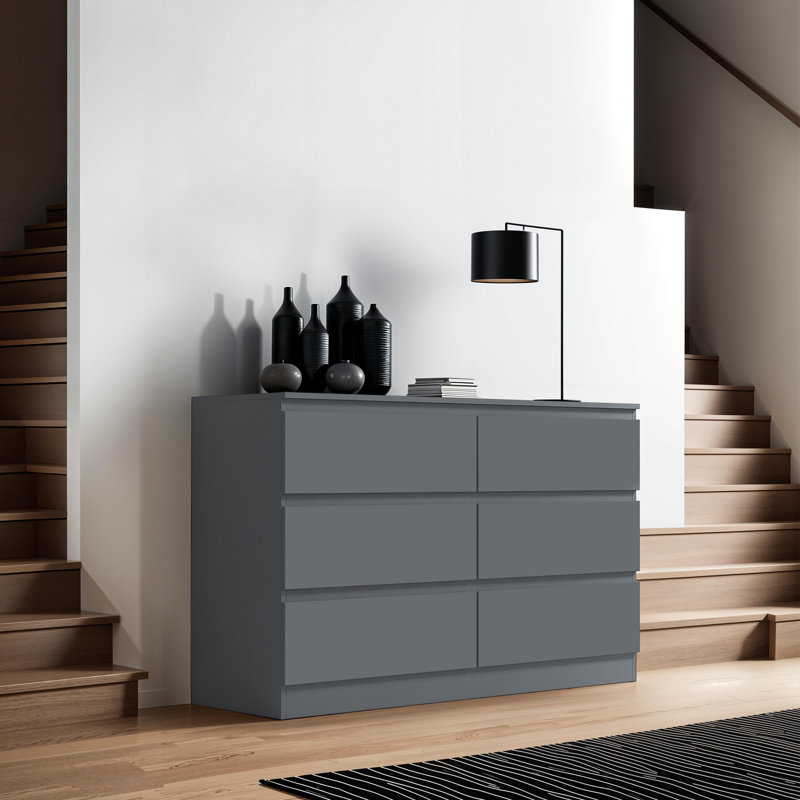 Carlton 6 Drawer Chest Of Drawers. 110cm Wide. 3+3 Configuration. Matt Finish. Scratch Resistant. Modern No Handle Design.