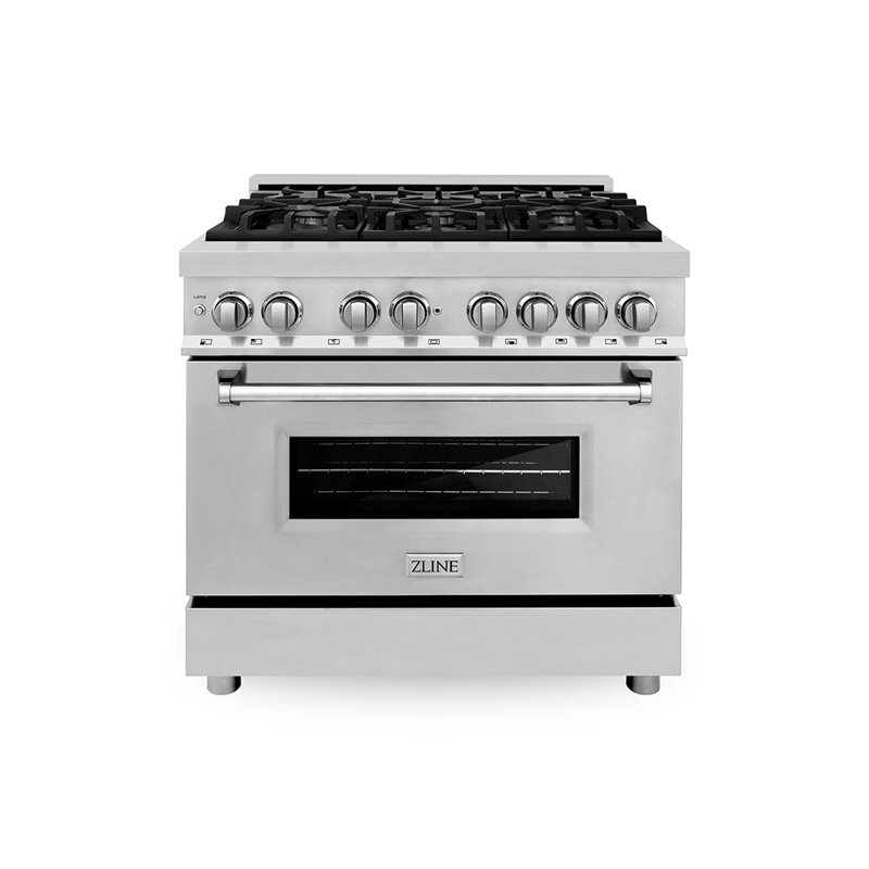 ZLINE 36" Legacy Dual Fuel Range, Black Brass Burners Stainless Steel