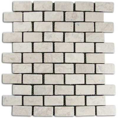 Cumberland Cream 1" x 2" Natural Stone Mosaic Tile Waterproof Ideal for Kitchen Bathroom - 1 Sq Ft