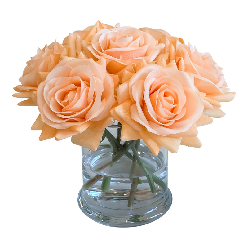 Real Touch Rose Arrangement In Glass Vase, Orange