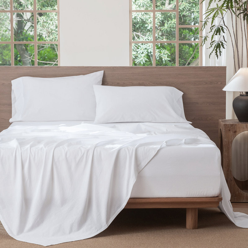 Ensemble de draps MooMee, Blanc brillant, Ensemble de draps pour lit double avec 2 taies d'o