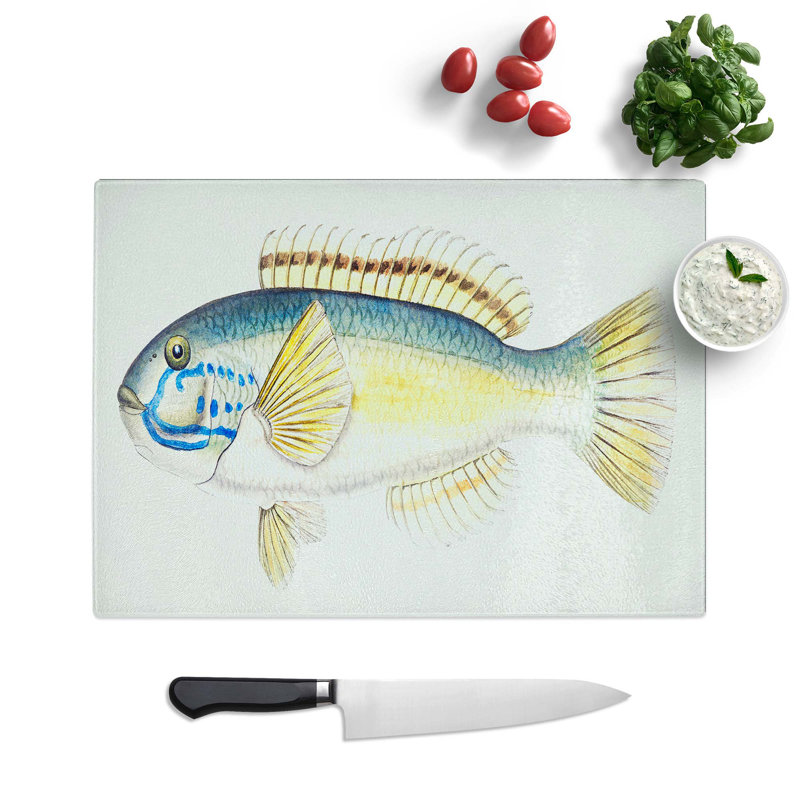 Tempered Glass an Illustration of a Wrasse Fish Chopping Board, 39 cm W x 28.5 cm L