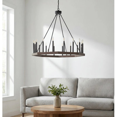 16-Light Farmhouse Wagon Wheel Chandelier