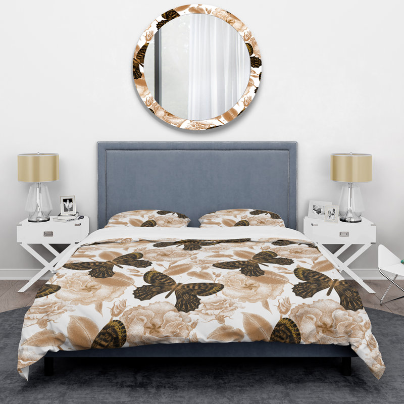 Ensemble de housse de couette en microfibre beige / blanc 3 pièces