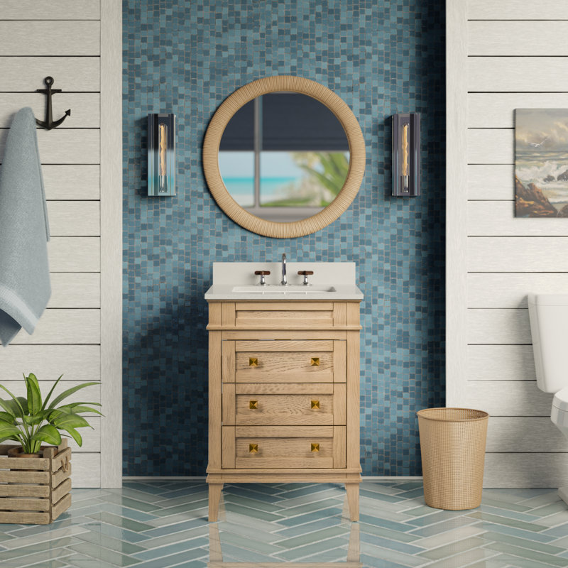 Ensemble de meuble-lavabo simple 24 po Francfort, Blanc d'ingénierie, Chêne gris-beige