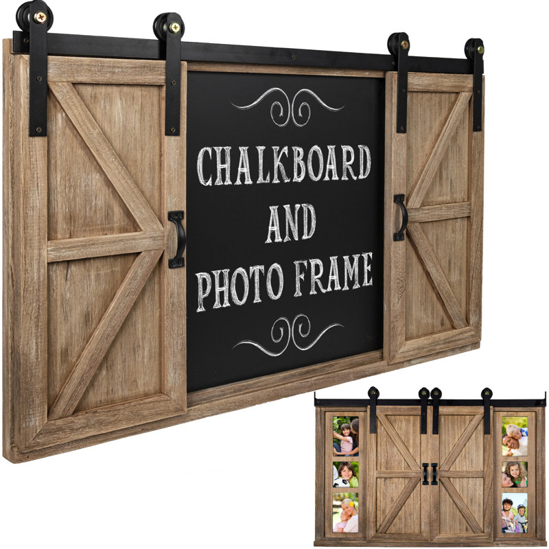 Rustic Barnwood Magnetic Chalkboard with Photo Frames