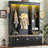 Elegant APP Controlled LED Light Hall Tree with 9 Hooks, Roman Column Design, and Natural Storage Bench with 3 Large Cabinets-1948406398