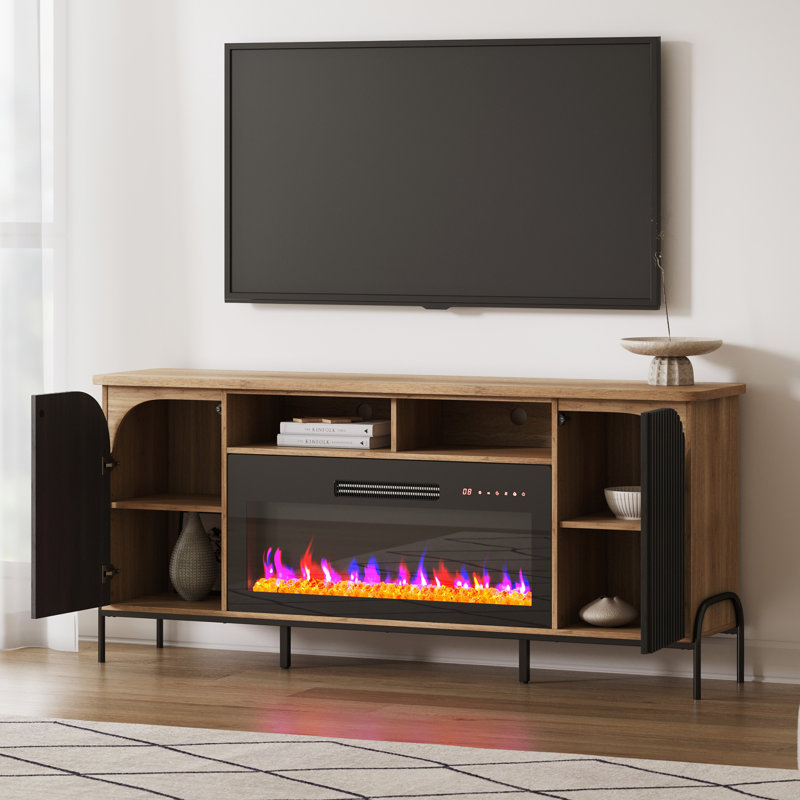 Camel 68 Inch TV Stand with Electric Fireplace and Cabinets