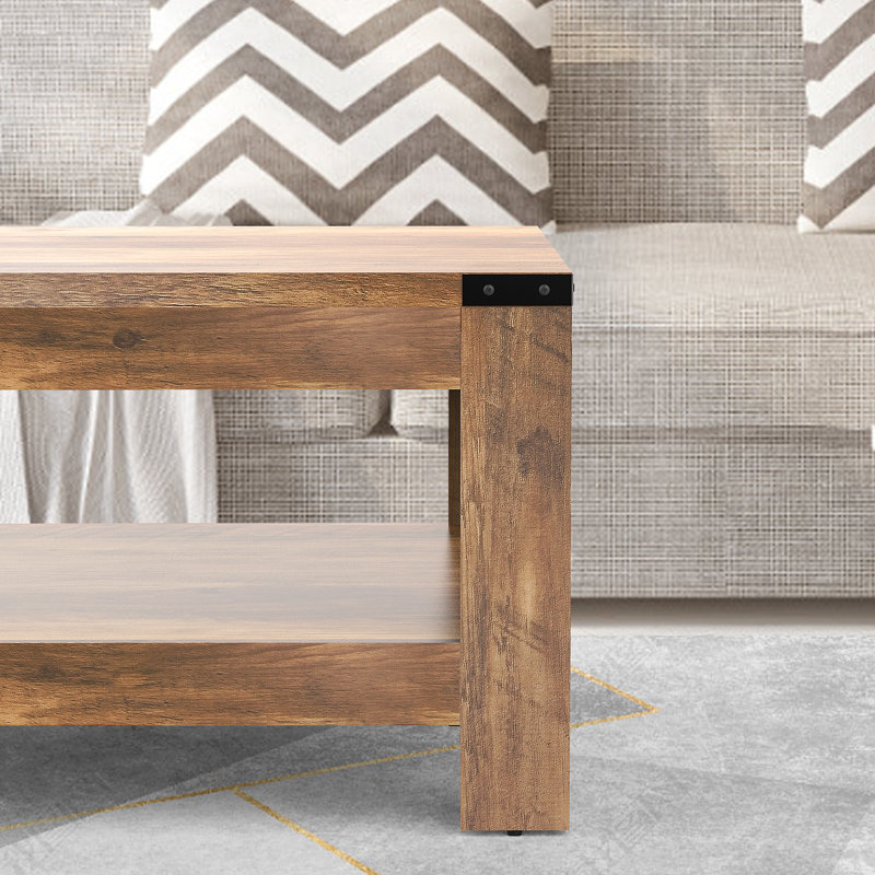Damika Rectangular Coffee Table with 2-Tier Storage, Rustic Oak