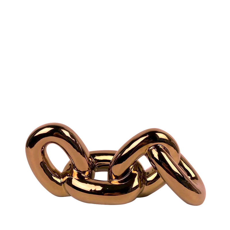Cossandra Figurine Shape Decorative Chain Sculpture for Living Room, Ceramic Ring Chain Home Décor Ornament, Brown