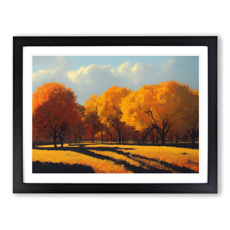 Autumn Forest Trees Vol.1 - Single Picture Frame Print, 46cm H x 64cm W x 2cm D, Black Framed