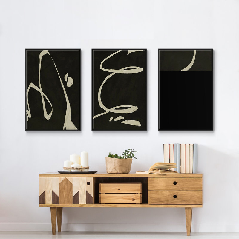 «Neutral Spring I», reproduction sur toile 3 pièces, Noir, H 36 po x l 72 po x P 2 po