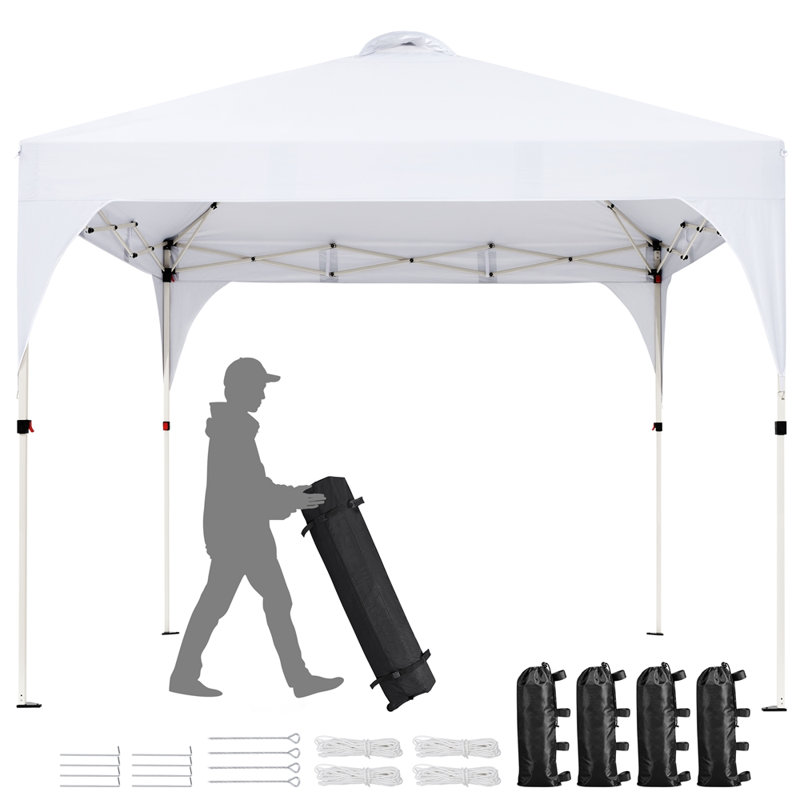 10 pi. L 10 pi. D Auvent escamotable en fer avec sac à roulettes, Blanc
